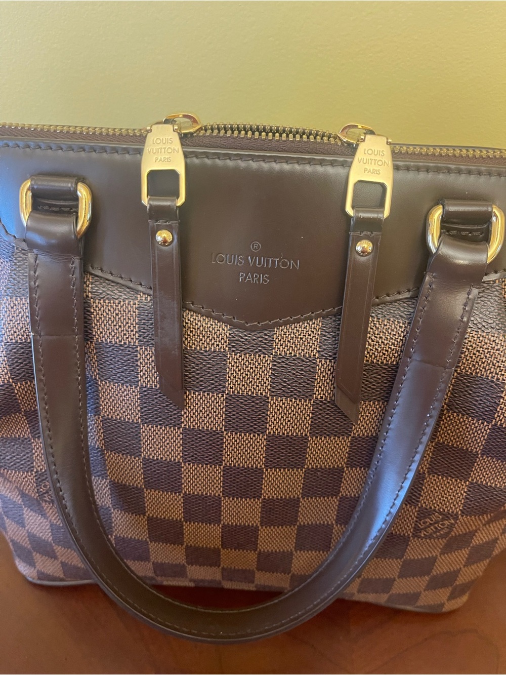 Pre-loved Damier authentic LOUIS VUITTON Checkerboard Brown Tote Handbag w/COA - Picture 3 of 11
